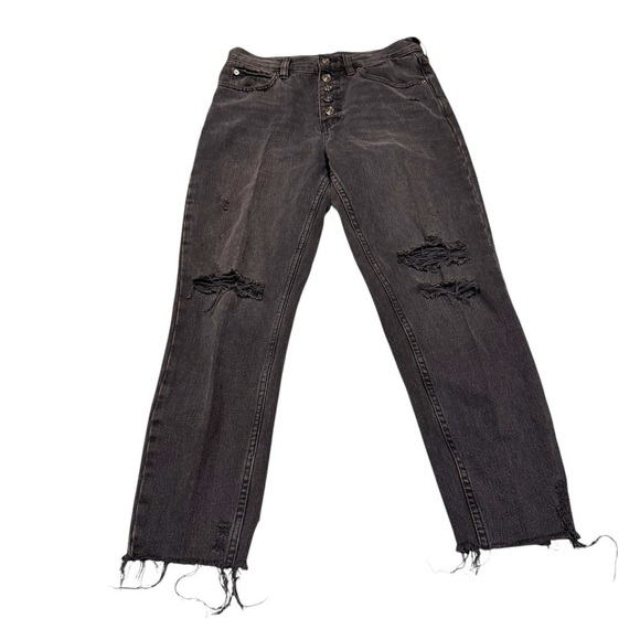Free People We The Free High Rise Ripped Button Fly Jeans Washed Black Size 26 - Picture 1 of 3